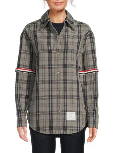 Thom Browne Women's Down Fill Plaid Shirt Jacket In Gray