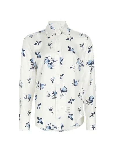 Thom Browne Women's Easy-fit Floral Silk Twill Shirt In White