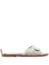 Thom Browne Embossed-button Tweed Flat Sandals In Med Grey