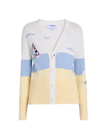 Thom Browne Women's Embroidered Nantucket Scenic Intarsia Cardigan In White