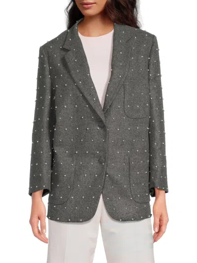 Thom Browne Women's Simulated Pearl Studded Wool Sport Coat In Medium Grey