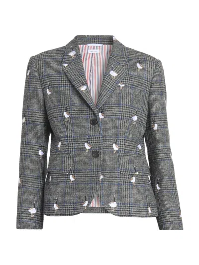 Thom Browne Women's Fit 3 Goose Embroidered Wool Blazer In Gray