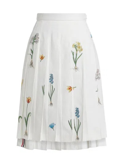 Thom Browne Women's Floral Pleated Midi-skirt In White