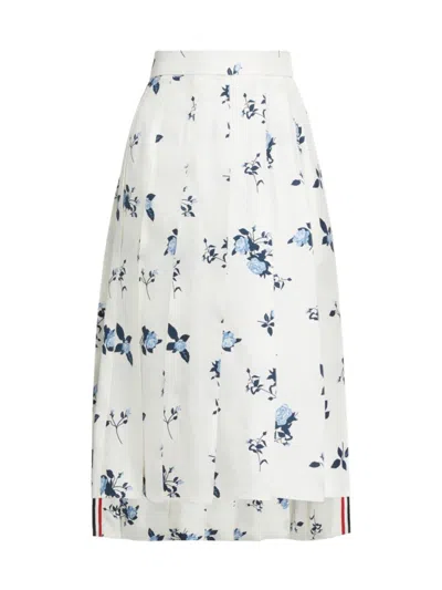 Thom Browne Women's Floral Silk Twill Midi-skirt In White