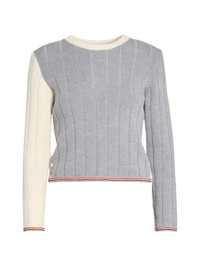 Thom Browne Women's Fun Mix Ladder-stitch Wool Sweater In Gray