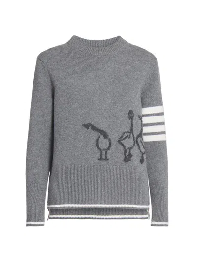 Thom Browne Women's Geese Intarsia Crewneck Wool Sweater In Gray