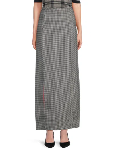 Thom Browne Women's Houndstooth Wool Maxi Skirt In Black White