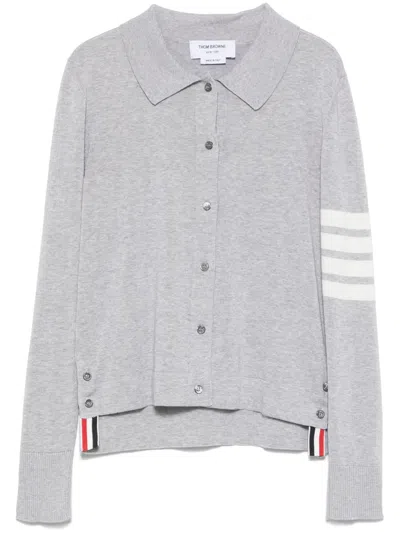 Thom Browne Women Jersey Polo With 4 Bar Stripe Detail In Gray