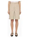 Thom Browne Khaki High-waisted Bermuda Shorts In Beige