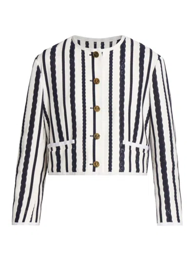 Thom Browne Women's Lace Cable Boxy Jacket In Navy