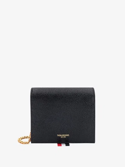 Thom Browne Women Leather Card Holder With Removable Shoulder Strap In Black