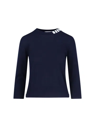 Thom Browne Women's Long Sleeve Knit Sweater With Stripe Detail In Blue