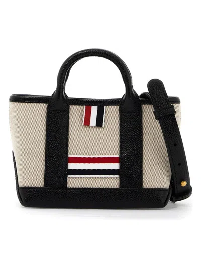 Thom Browne Mini Tool Leather Tote Bag In Beige