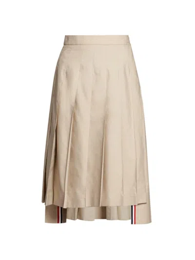 Thom Browne Women's Pleated Dropped-back Midi-skirt In Khaki