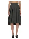 Thom Browne Pleated Grey Midi Skirt With High-low Hem