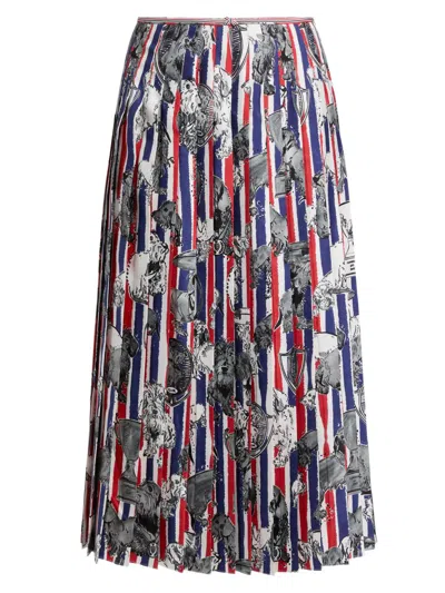 Thom Browne Women's Pleated Printed Silk Twill Midi-skirt In Multi