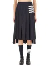 Thom Browne Women Below Knee Dropped Back Pleated Skirt In Engineered 4 Bar Plain Weave Suiting In Blue