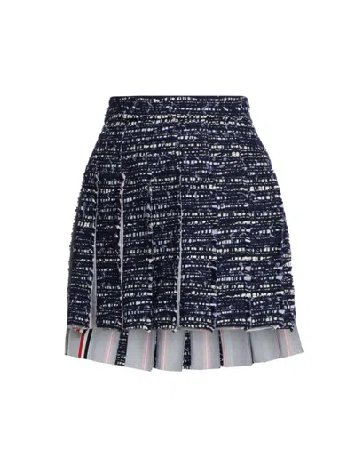 Thom Browne Women's Pleated Tweed Miniskirt In Navy