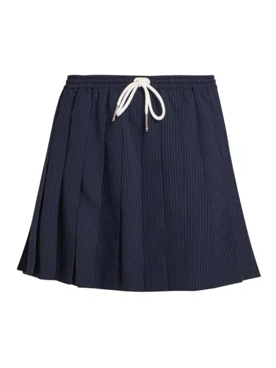 Thom Browne Women's Pleated Wool Miniskirt In Blue