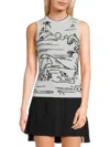 Thom Browne Women's Printed Cashmere Shell Top In White