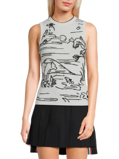 Thom Browne Women's Printed Cashmere Shell Top In White