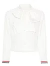 Thom Browne Silk Shirt With Bow Detail And Striped Cuffs In White 100
