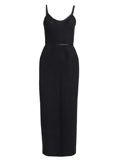 Thom Browne Women's Satin-trim Wool Tank Maxi Dress In Black