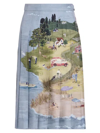 Thom Browne Women's Scenic Coastline Silk Midi-skirt In Multi