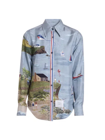 Thom Browne Nantucket Scenic-print Silk Shirt In Multi
