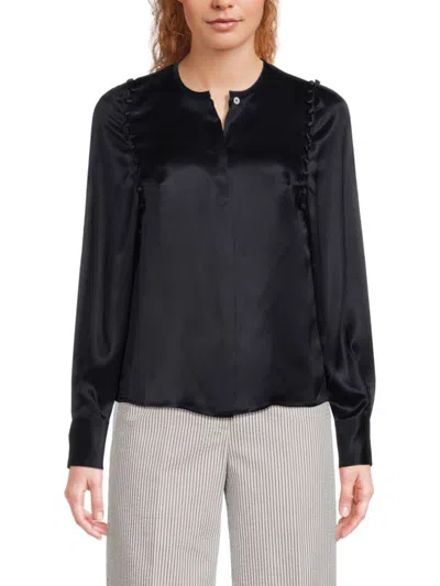 Thom Browne Women's Silk Button-ruffle-trim Blouse In Navy