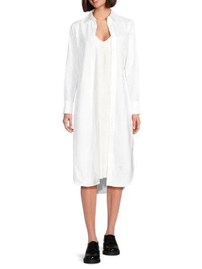 Thom Browne Women's Silk Trim High Low Shirtdress In White