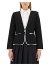 Thom Browne Single-breasted Collarless Jacket In Blue