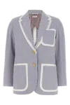 Thom Browne Striped Seersucker Blazer Featuring Patch Pockets In Multicolor