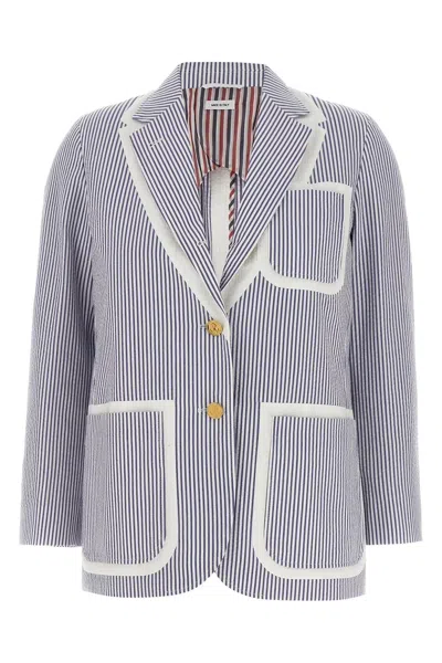 THOM BROWNE THOM BROWNE WOMEN SINGLE-BREASTED SEERSUCKER BLAZER