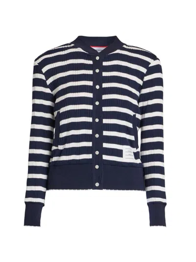 Thom Browne Women's Stripe Rib-knit Cotton Cardigan In Multi