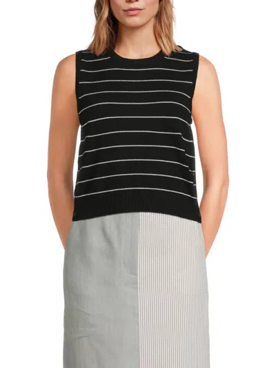 Thom Browne Pinstripe Cropped Crew Neck Shell Top In Black
