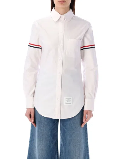 Thom Browne Stripe Oxford Armband Classic Round Collar Shirt In White