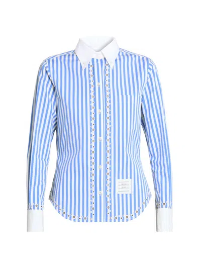 Thom Browne Women's Striped Eyelet Cotton Button-down Shirt In Multi