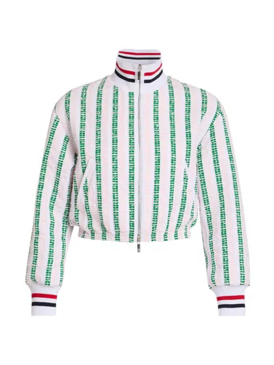 Thom Browne Women's Striped Grosgrain Tweed Jacket In White