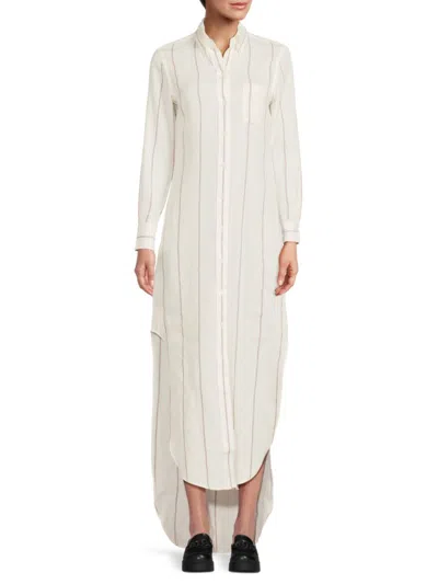 Thom Browne Women's Striped Linen Maxi Shirtdress In White