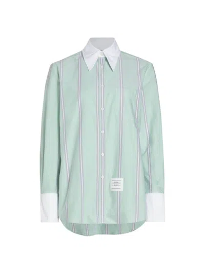 Thom Browne Women's Striped Oxford Tab-collar Shirt In Green