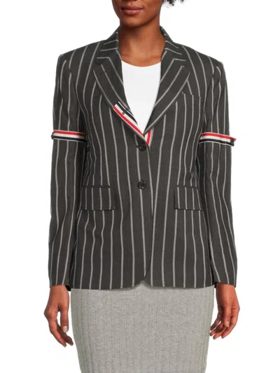 Thom Browne Women's Striped Wool Back-tab Blazer In Gray