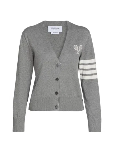 Thom Browne Tennis Logo Cardigan In Gray