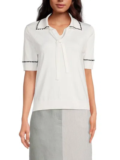 Thom Browne Women's Tipped Silk Blend Sweater Top In White