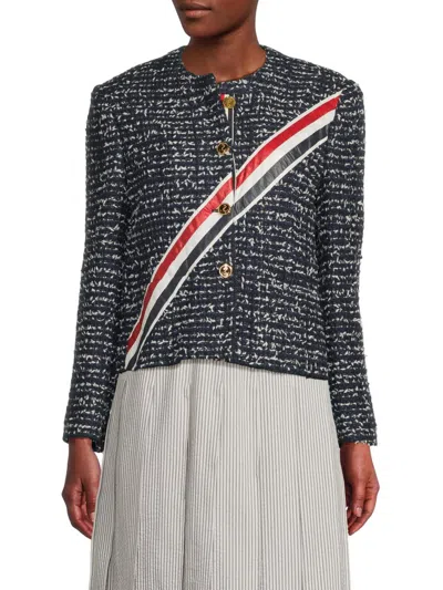 Thom Browne Women's Unconstructed Tweed Crewneck Jacket In Blue