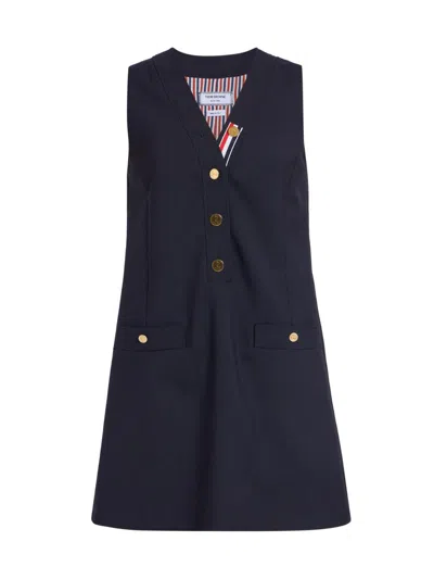 Thom Browne Women's V-neck Wool Cardigan Minidress In Navy