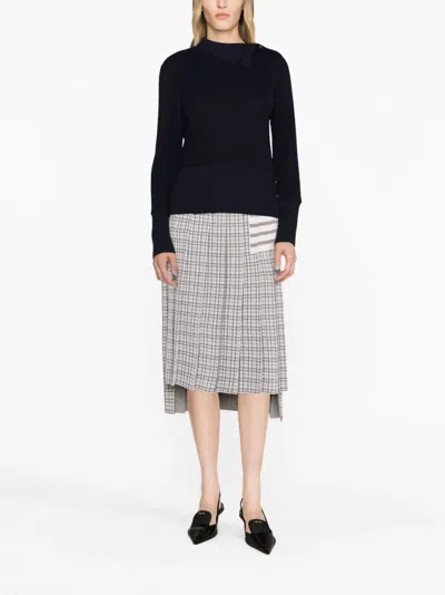 Thom Browne Women W/ Shoulder Vent In Wool Chevron Long Sleeve Turtleneck In 415 Navy