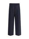 Thom Browne Women White Stitching Wool Pants In Blue