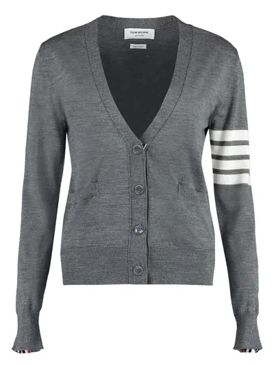 Thom Browne Women's Wool 4-bar Relaxed V-neck Cardigan In Gray