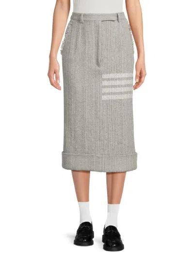 Thom Browne Women's Wool-blend Cuffed Midi Skirt In Medium Grey
